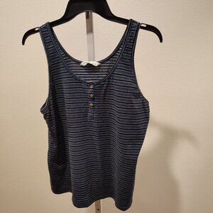 Sonoma Women's Tank Top Size Large Stripes Buttons Blue